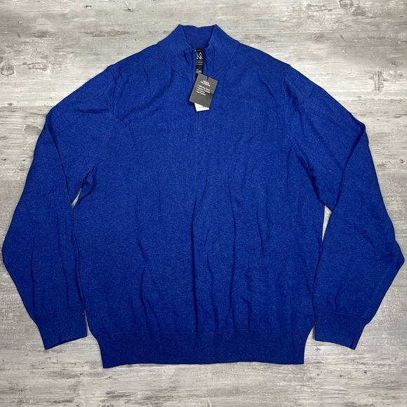 Jos A Bank Traveler NWT Blue 1/4 Zip Pima Cotton Sweater XXL - Picture 1 of 5